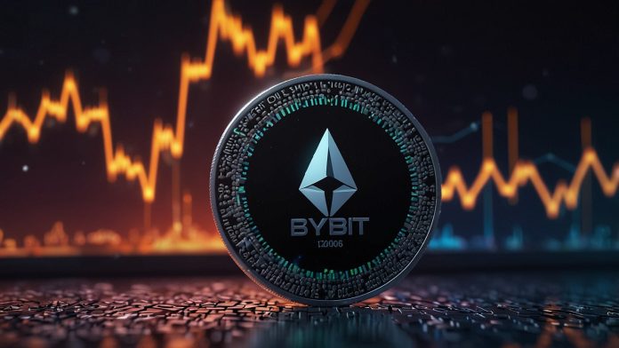 Digital illustration of the Mantle (MNT) cryptocurrency coin glowing against a futuristic blockchain background, with price charts and Bybit logo, highlighting its September 2025 surge.