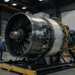 GE Aerospace engineers and BETA Technologies team collaborate on a hybrid-electric turbogenerator for eVTOL aircraft in a high-tech lab, showcasing advanced aviation technology.