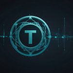 Glowing Tether logo with a sleek, circular design in vivid blue tones against a futuristic digital backdrop, representing stablecoin stability and innovation.