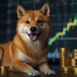 A vibrant digital illustration of a Shiba Inu dog surrounded by glowing cryptocurrency coins and upward-trending charts, symbolizing the recent bullish surge of the SHIB token in September 2025.