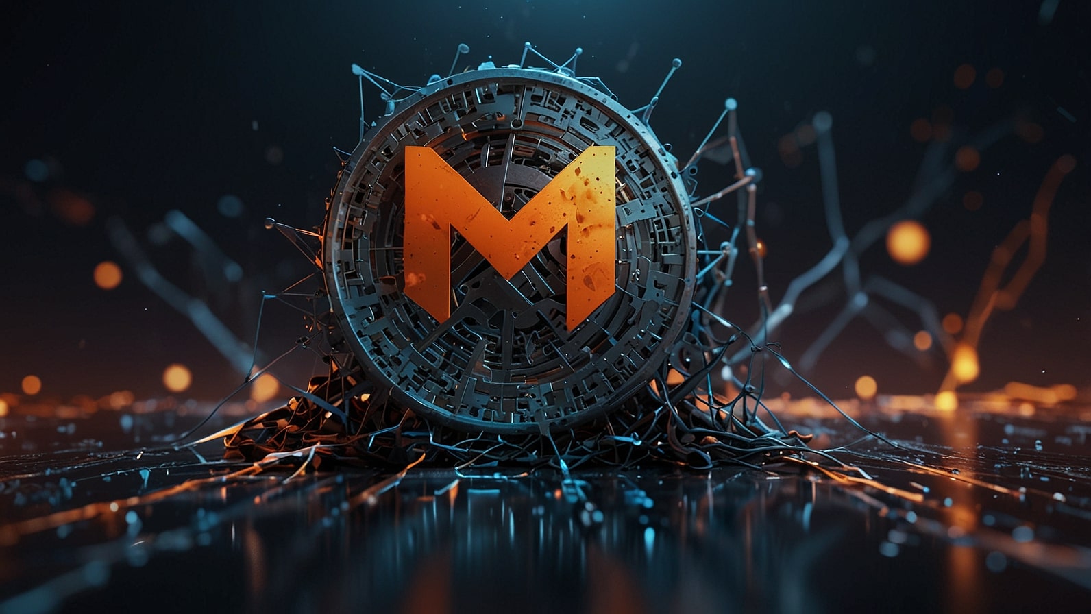 Digital illustration of Monero (XMR) cryptocurrency logo with a fractured blockchain in the background, symbolizing the historic 18-block reorg event on September 17, 2025.