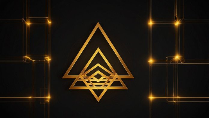 Vibrant BNB logo with interconnected geometric lines in glowing gold against a sleek black digital backdrop, symbolizing Binance's blockchain dominance.
