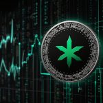 Vibrant Cronos CRO coin logo glowing in metallic silver against a sleek black blockchain network backdrop, with green price chart arrows soaring upward and subtle icons of Trump Media’s Truth Social, ETF documents, and AI circuits, symbolizing a 40% rally in September 2025.