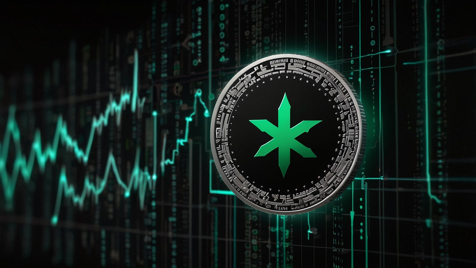 Vibrant Cronos CRO coin logo glowing in metallic silver against a sleek black blockchain network backdrop, with green price chart arrows soaring upward and subtle icons of Trump Media’s Truth Social, ETF documents, and AI circuits, symbolizing a 40% rally in September 2025.
