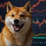 Vibrant Dogecoin logo featuring a Shiba Inu with a playful grin, set against a dynamic backdrop of bullish price charts and blockchain nodes, symbolizing its $32.6 billion market cap and ETF-driven rally on September 29, 2025.