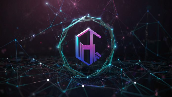 Vibrant digital illustration of the Hedera (HBAR) logo with a rising chart and hashgraph network nodes, highlighting its 3% price increase to $0.22 on September 30, 2025.