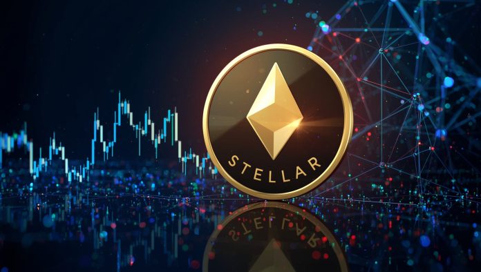 Vibrant digital illustration of the Stellar (XLM) logo with a rising price graph and blockchain nodes, highlighting market trends and upgrades on September 11, 2025.