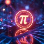 A vibrant digital illustration of the Pi Network logo with a glowing Pi Coin (PI) surrounded by blockchain nodes and a mobile device, symbolizing the 2025 mainnet migration and price surge to $0.38.