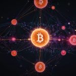 Digital illustration of Polkadot's interconnected blockchain network with glowing nodes and data streams.