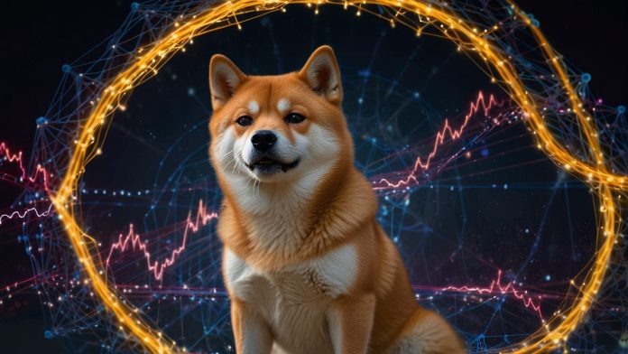 Digital illustration of Shiba Inu's Shibarium blockchain with vibrant nodes and token streams.