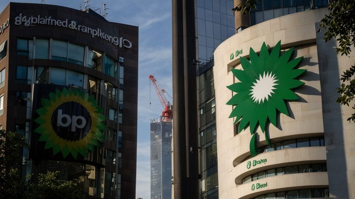 BP Shares Rise 2% to 434p as $2.3 Billion Q3 Profits Beat Forecasts Despite Oil Slump BP headquarters in St James’s Square London with oil rig silhouette and FTSE 100 chart showing BP +2.1% amid Brent crude at $68 October 29 2025