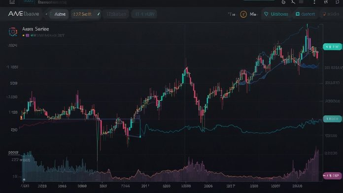 Chart displaying Aave’s AAVE token price soaring 6.2% to $287.39, driven by GHO stablecoin integration with Uniswap and booming DeFi lending demand, with Ethereum blockchain visuals for top crypto news on October 3, 2025.