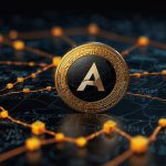 Digital graphic of Aptos logo with a blockchain network, showing APT coin price at $5.31, highlighting BlackRock’s $500M RWA fund and Jump Crypto’s Shelby launch on October 23, 2025, amid bullish crypto market trends.