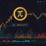 Illustration of Pi Network app icon with a downward price chart showing PI coin at $0.20, highlighting token unlock risks, whale outflows, and bullish 2025 predictions on October 23, amid mobile mining community trends.