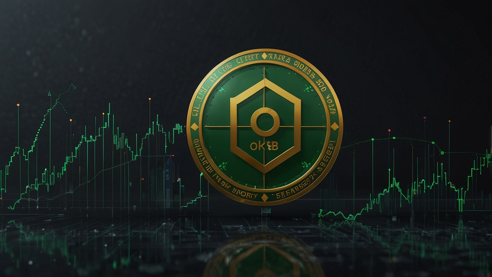 OKB cryptocurrency logo with stable green arrow at $156 price level on October 31, 2025, featuring OKX exchange ecosystem background and European regulatory icons