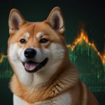Shiba Inu (SHIB) dog logo with fiery burn icon, green price chart breaking $0.0000115, Shibarium layer-2 symbols, and upward arrows for top meme crypto news.