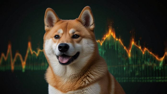 Shiba Inu (SHIB) dog logo with fiery burn icon, green price chart breaking $0.0000115, Shibarium layer-2 symbols, and upward arrows for top meme crypto news.