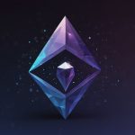 Vibrant Ethereum logo with a diamond-shaped design in purple and blue gradients, symbolizing blockchain dominance in 2025 financial trends.