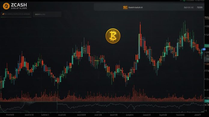 Dynamic chart of Zcash (ZEC) price exploding to $466 amid 180% monthly surge, eclipsing Monero in privacy coin market cap race, with zk-SNARK shields protecting glowing coins in a bullish crypto 2025 landscape.