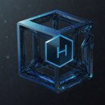 Hedera HBAR logo: Stylized blue hexagonal prism with HBAR text, representing quantum-resistant speed and scalability.
