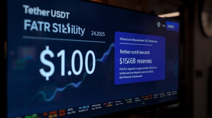 Tether (USDT) price today November 24, 2025 holding at $1.00 with record $152B reserves revealed in audit and full EU regulatory approval under MiCA framework