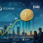 Solana cryptocurrency token surging toward $140 with charts showing market rally, institutional investments, and blockchain network growth in 2025 crypto news.