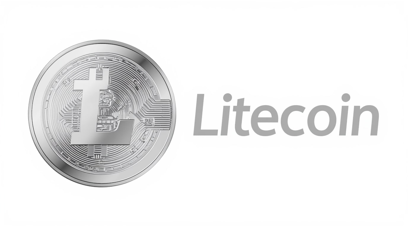 Official Litecoin logo depicting a shiny silver coin with a bold 'L' symbol and the word 'Litecoin' beside it, highlighting today's crypto news on price stability, institutional adoption, and network upgrades in 2025.