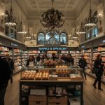 Busy Marks & Spencer store interior with shoppers browsing premium food and clothing sections, depicting the retailer's sales surge and economic recovery signals for UK high streets in 2025