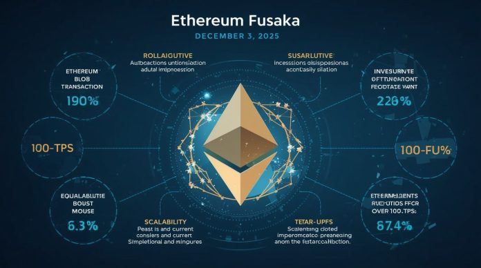 Diagram of Ethereum's Fusaka hard fork upgrade on December 3, 2025, focusing on scalability and gas fee reductions