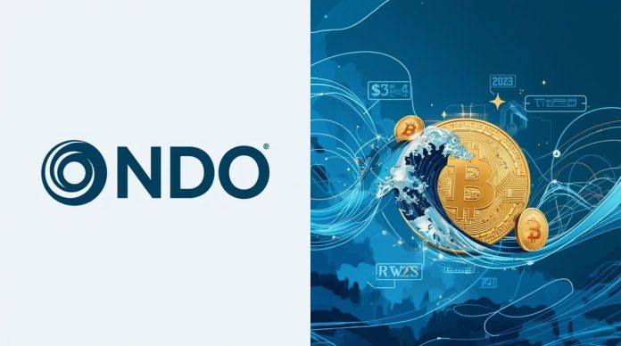 Ondo ONDO crypto coin logo overlaid with details of $25 million investment in Figure's YLDS stablecoin on November 26, 2025
