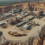 Aerial view of Fresnillo's expansive silver and gold mining operations in Mexico with heavy machinery and ore piles, representing the company's production surge and share price leadership amid global precious metals demand for 2025