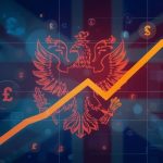 Barclays bank logo overlaid on a rising stock chart showing 3% share gains amid falling UK CPI inflation data, with FTSE 100 ticker and economic graphs illustrating rate cut expectations for financial sector boost