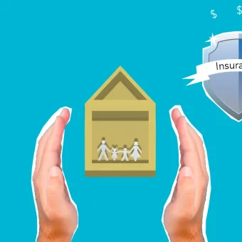Illustration showing common insurance myths being debunked with fact-checking symbols