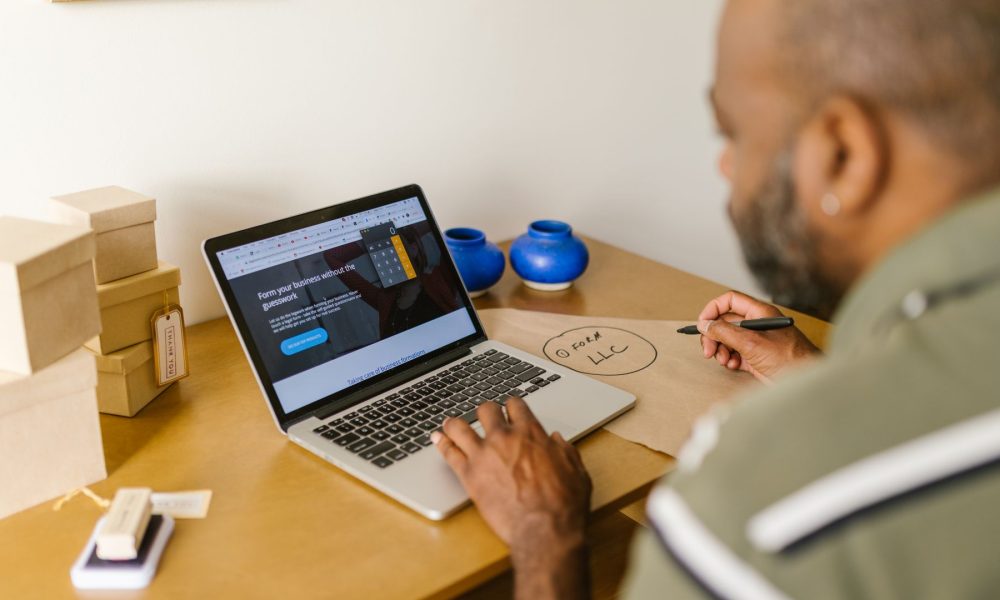 Small business owner reviewing finances