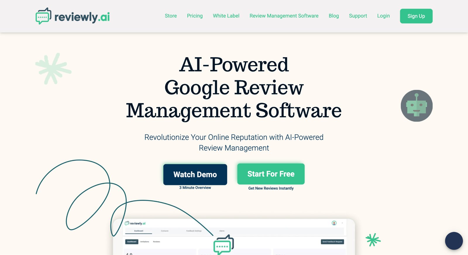 Reviewly.ai Google review management software homepage