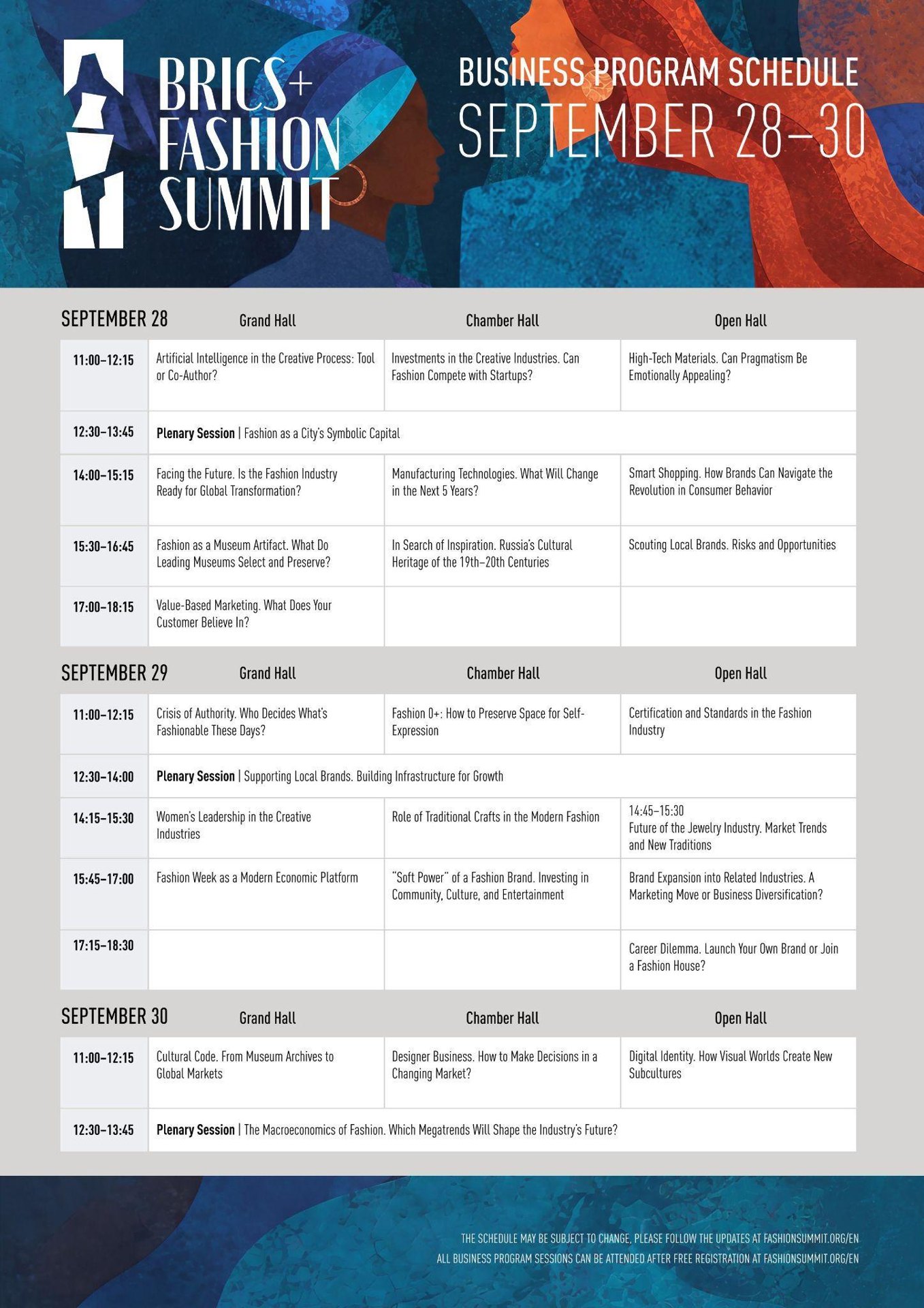 BRICS+ Fashion Summit business programme schedule for 28 to 30 September