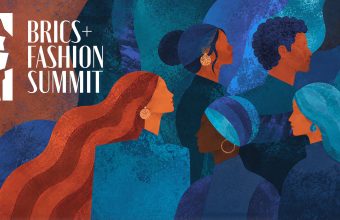 BRICS+ Fashion Summit artwork of illustrated faces in blue and orange