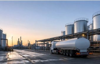 Fuel logistics delivery truck transporting commercial fuel from terminal to tank storage facilities across Germany
