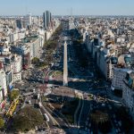 Aerial view of Buenos Aires and the Obelisco on Avenida 9 de Julio