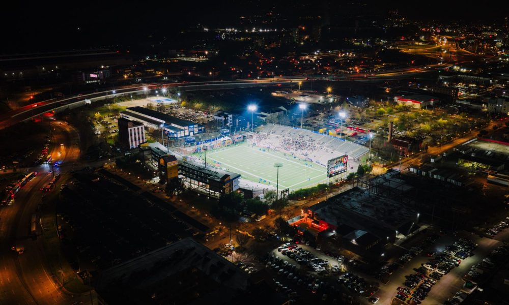 Floodlit American football stadium at night, illustrating the Steelers preparing for the 2026 season