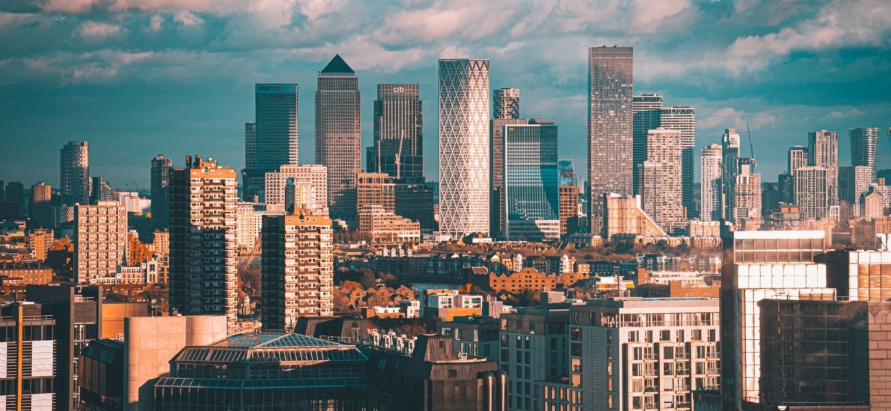Canary Wharf skyscrapers on the London skyline