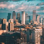 Canary Wharf skyscrapers on the London skyline