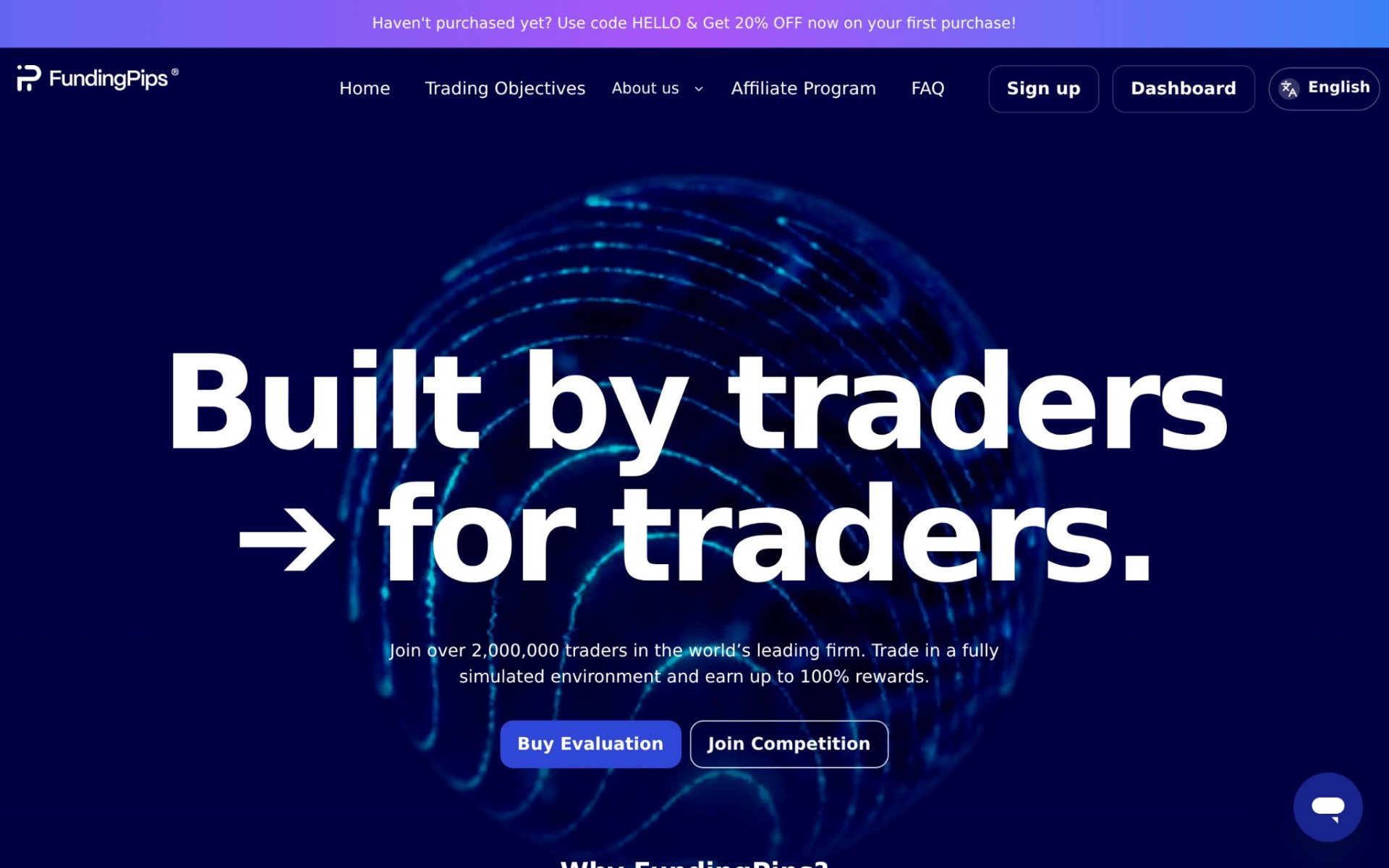 Funding Pips website homepage, a funded trading account option for UK traders