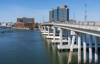 Hampton Roads waterfront and bridge, Virginia