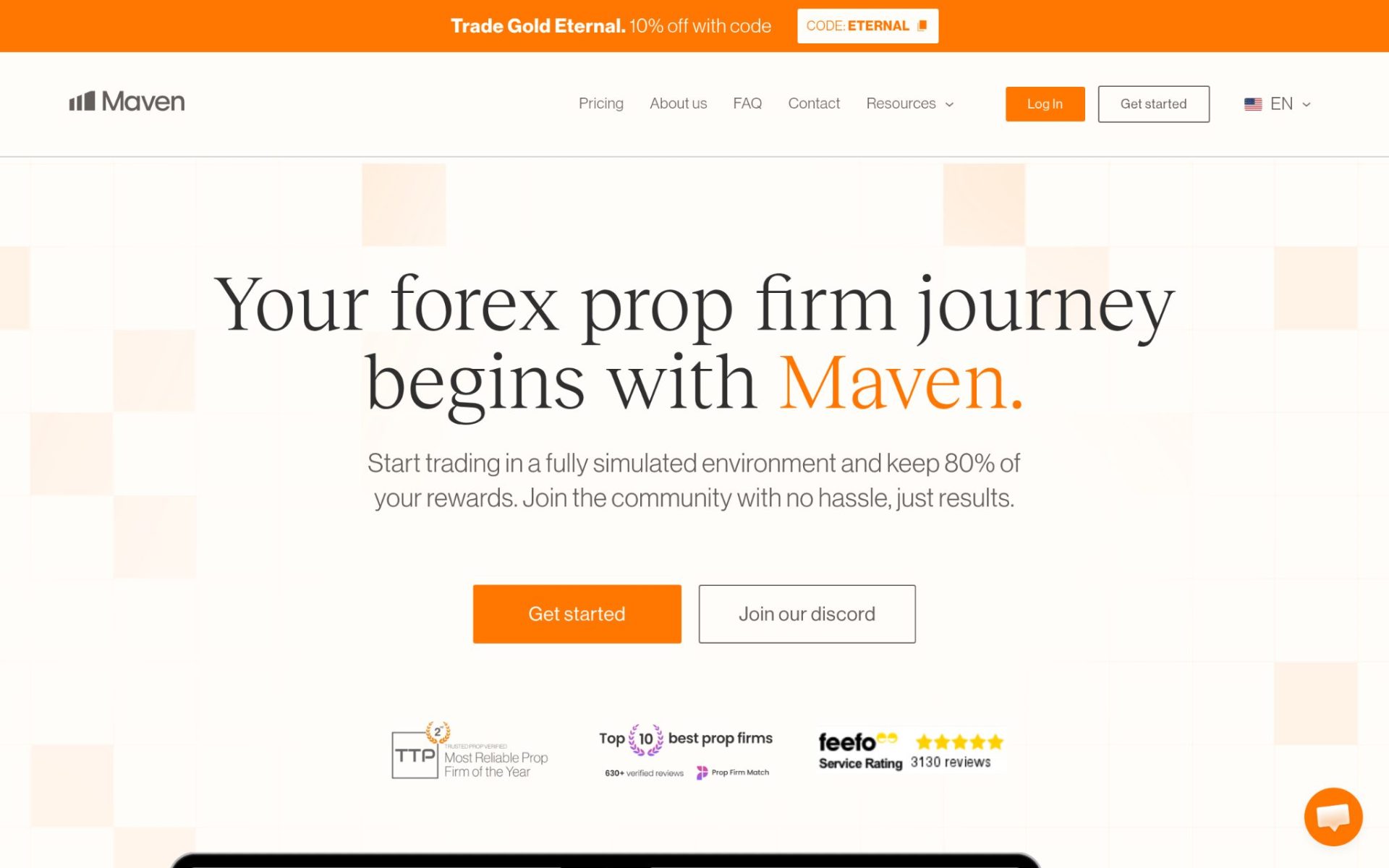 Maven Trading website homepage, a funded trading account option for UK traders