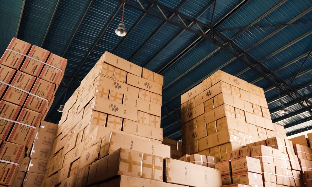 Stacked boxes in a wholesale warehouse