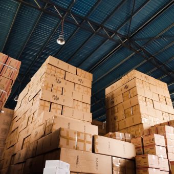 Stacked boxes in a wholesale warehouse